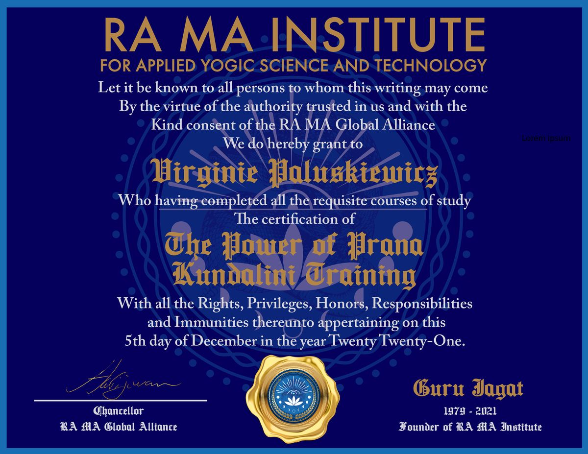 Certificat The Power of Prana